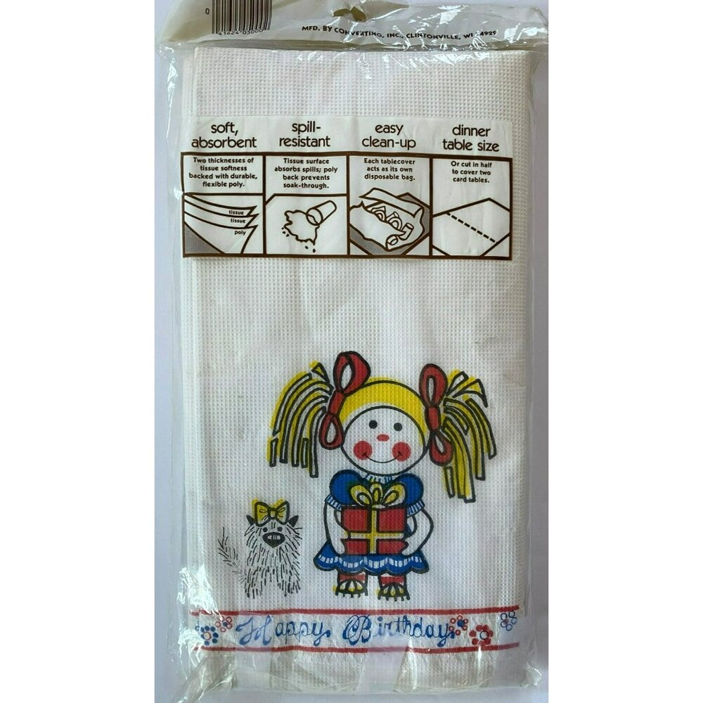 Vintage Birthday Table cover Tablecloth Linette 70s Napkins Disposable 96"x54" - Picture 4 of 5